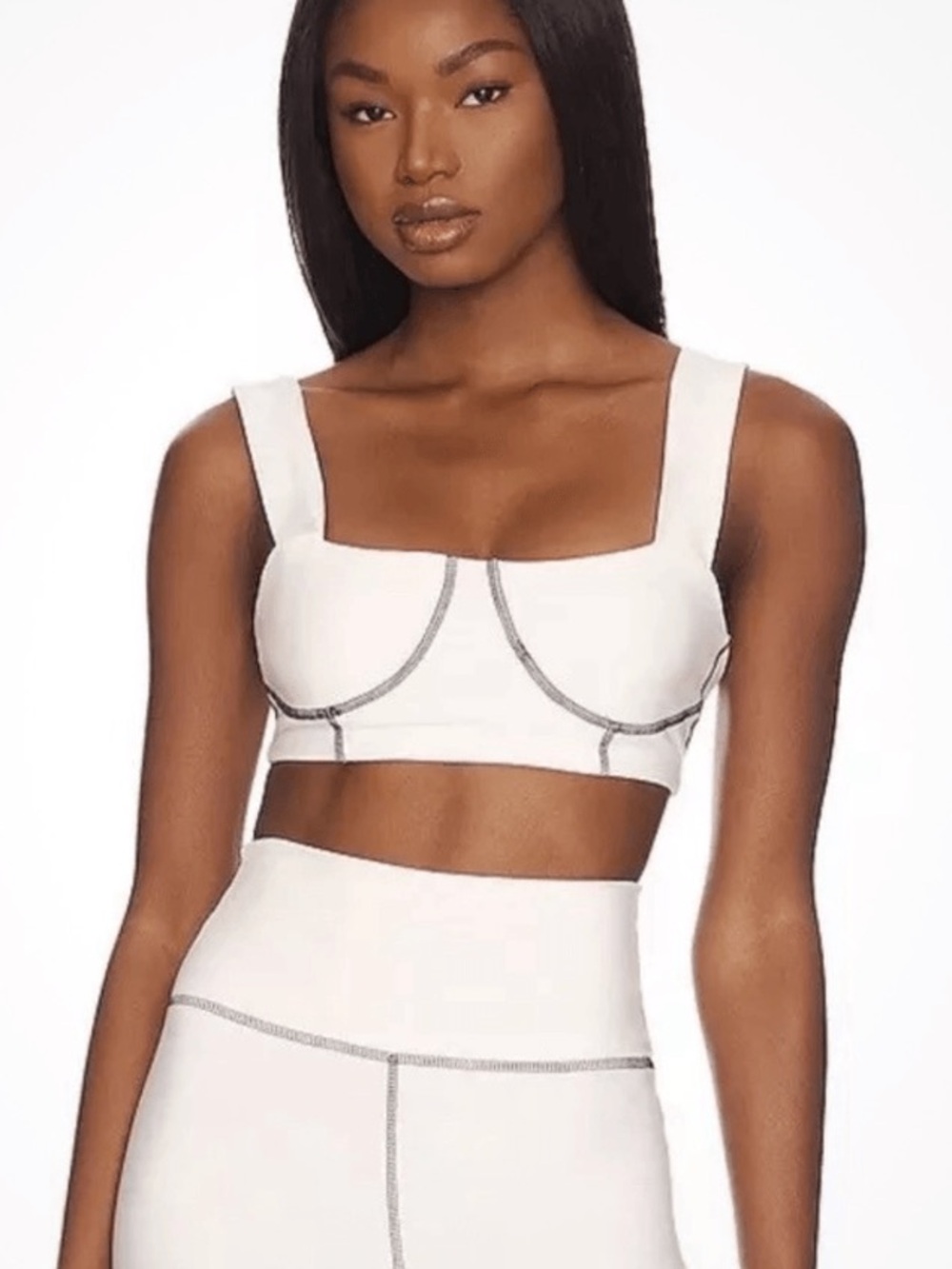 WeWoreWhat Corset Top Sports Bra White with Black Stitching